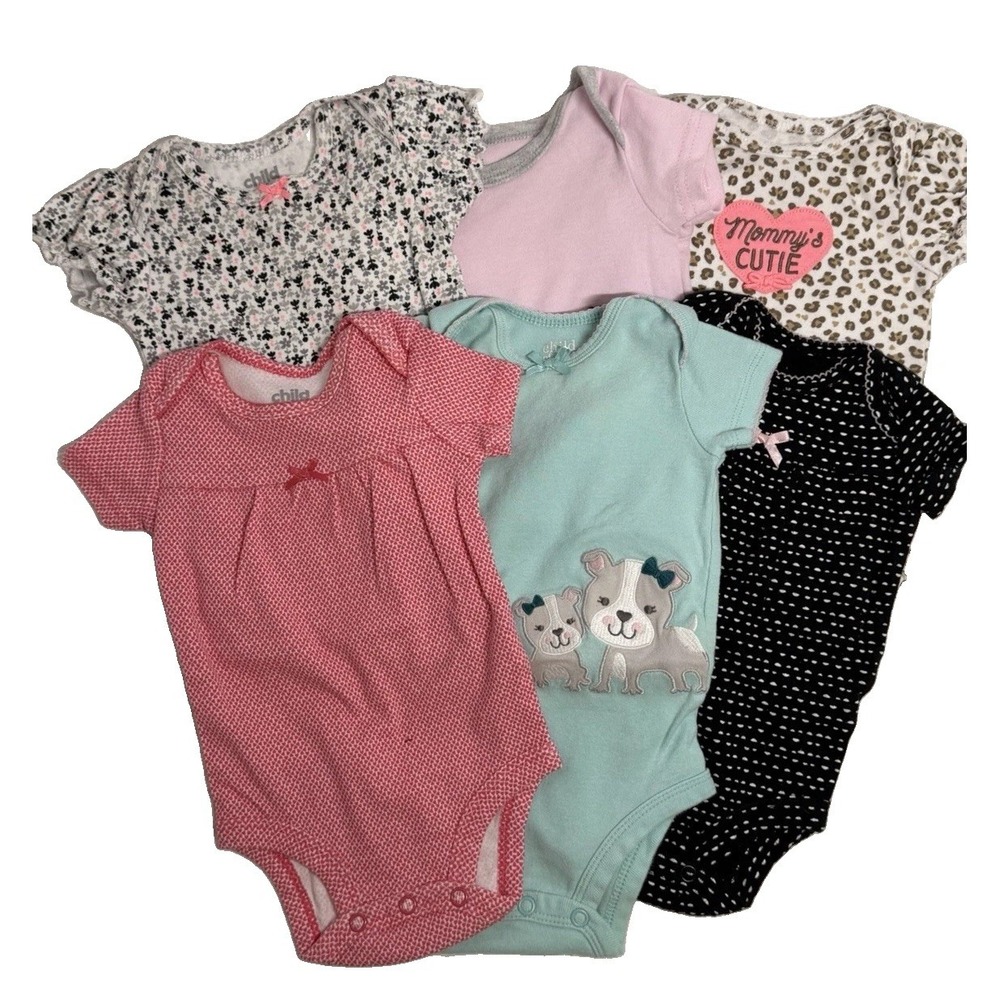 Baby Girl 0-3M Bodysuit Bundle 6 Pc Child of Mine Carter's Floral Leopard